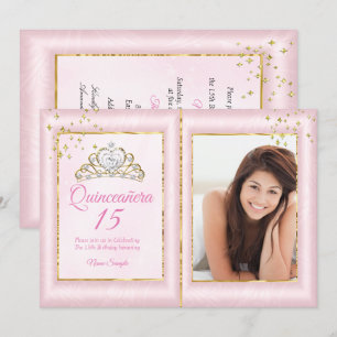 Quinceanera 15th Birthday Blush Pink Gold Photo Invitation