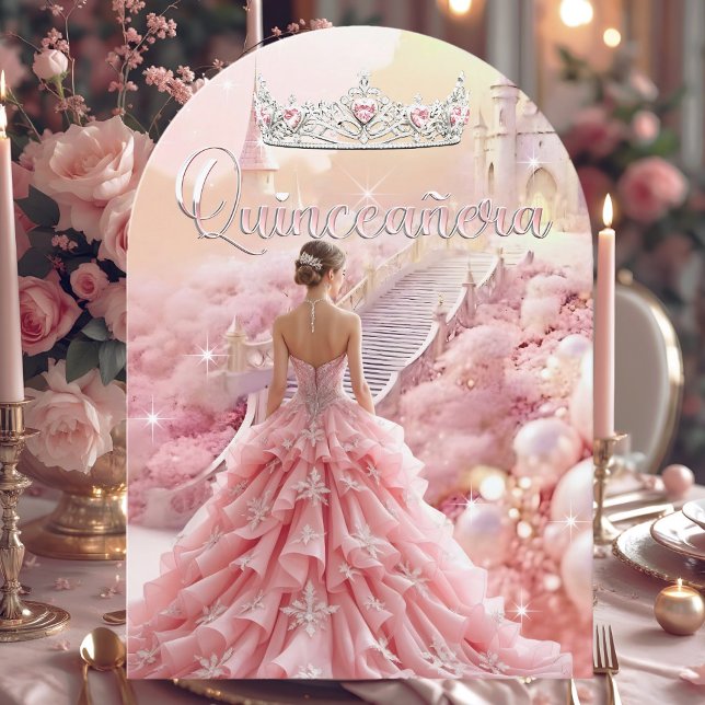 Quinceanera 15th Birthday Blush Pink Silver castle Invitation (Creator Uploaded)