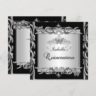 Quinceanera 15th Birthday Butterflies Silver Black Invitation