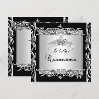 Quinceanera 15th Birthday Butterflies Silver Black Invitation