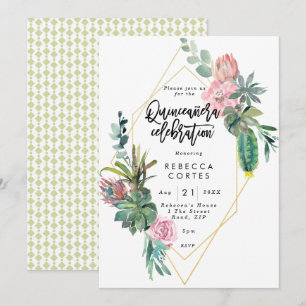 Quinceanera 15th birthday cactus geometric invitation