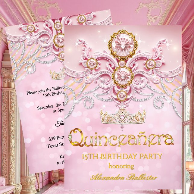 Quinceanera 15th Birthday Exotic Light Pink Gold Invitation (Creator Uploaded)