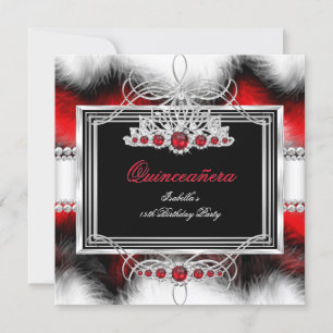 Quinceanera 15th Birthday Feather Red Pearl Invitation