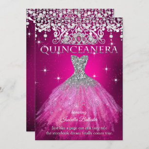 Quinceanera 15th Birthday FUCHSIA Pink Tiara Invitation