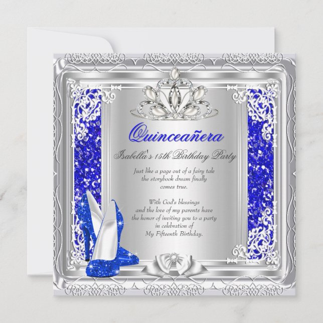 Quinceanera 15th Birthday Glitter Blue Shoes Invitation (Front)