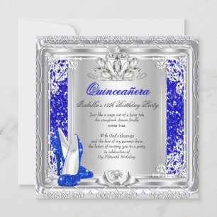 Quinceanera 15th Birthday Glitter Blue Shoes Invitation