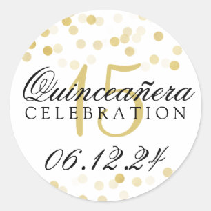Quinceanera 15th Birthday Gold Foil Glitter Lights Classic Round Sticker
