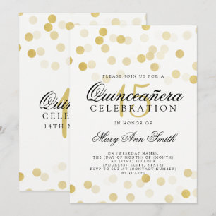 Quinceanera 15th Birthday Gold Foil Glitter Lights Invitation