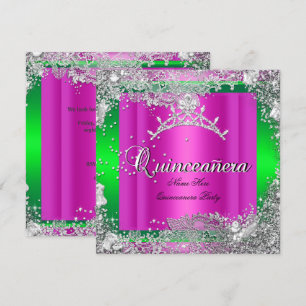 Quinceanera 15th Birthday Hot Pink Lime Tiara Invitation