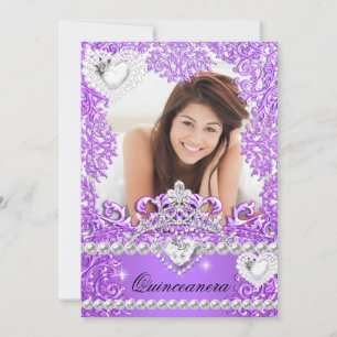 Quinceanera 15th Birthday Hot Purple Silver White Invitation