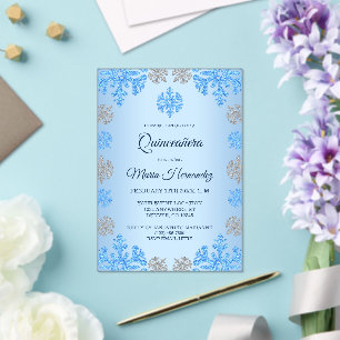 Quinceañera 15th Birthday Ice Blue Snowflake Acrylic Invitations