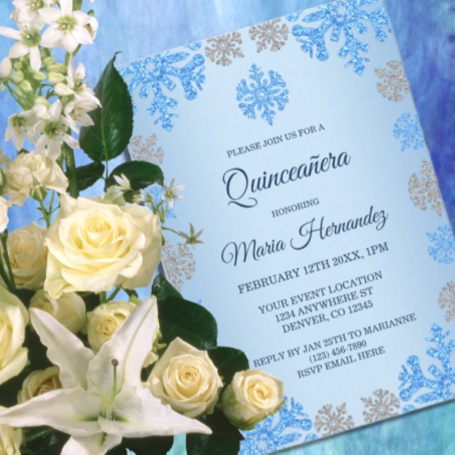 Quinceañera 15th Birthday Ice Blue Snowflake Invitation (Creator Uploaded)