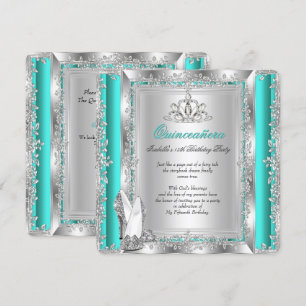 Quinceanera 15th Birthday Jade Green Silver Shoes Invitation