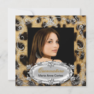 Quinceañera 15th Birthday Leopard Black Brown Invitation