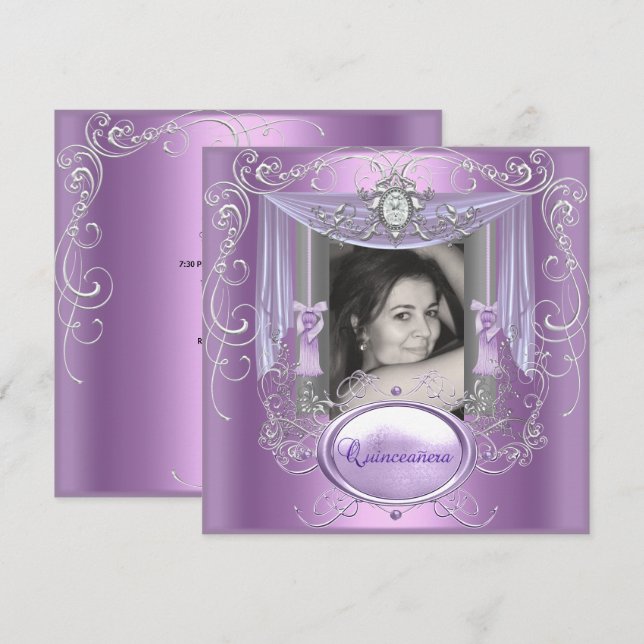 Quinceanera 15th Birthday Lilac Pink Silver Star Invitation (Front/Back)