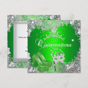 Quinceanera 15th Birthday Lime Silver Mask Tiara Invitation