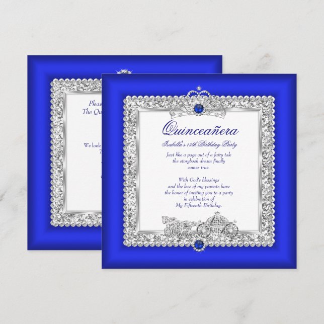 Quinceanera 15th Birthday Magical Fairytale Blue Invitation (Front/Back)