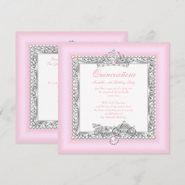 Quinceanera 15th Birthday Magical Fairytale Pink Invitation (Front/Back)