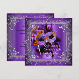 Quinceanera 15th Birthday Masquerade Mask Purple Invitation
