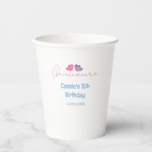 quinceanera 15th birthday name blue pink flower da paper cups