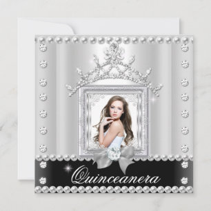 Quinceanera 15th Birthday Party Black White Invitation