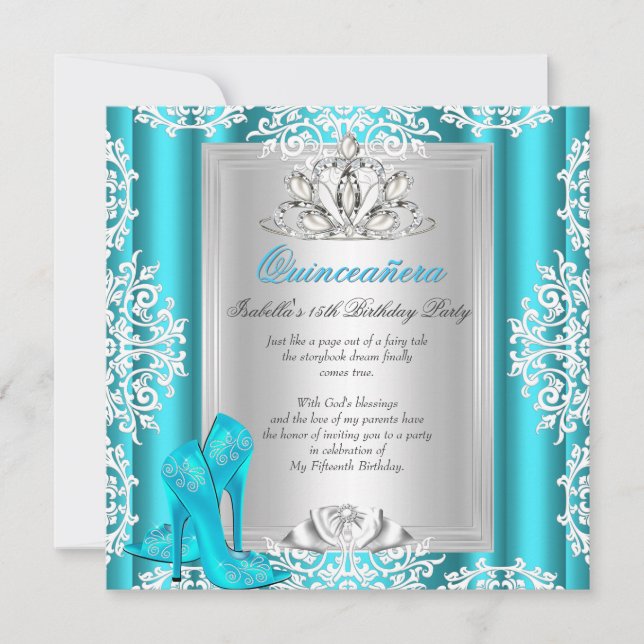 Quinceanera 15th Birthday Party Blue Shoes 6 Invitation (Front)