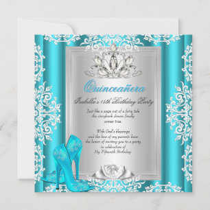 Quinceanera 15th Birthday Party Blue Shoes 6 Invitation