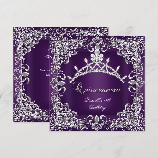 Quinceanera 15th Birthday Party Dark Purple Invitation (Front/Back)