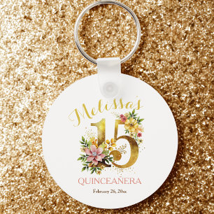 Quinceañera 15th Birthday Party Floral Key Ring