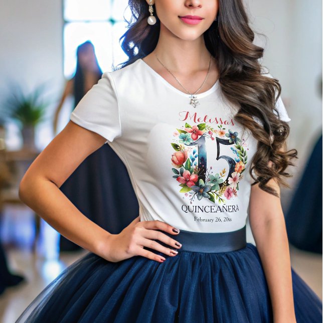 Quinceanera 15th Birthday Party Floral T-Shirt (Creator Uploaded)