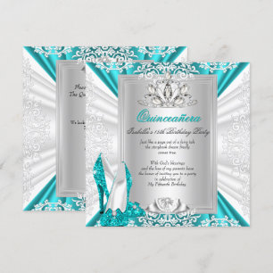 Quinceanera 15th Birthday Party Glitter Blue Heels Invitation