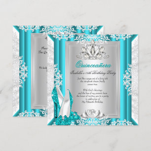 Quinceanera 15th Birthday Party Glitter Blue Shoes Invitation