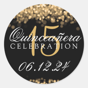 Quinceanera 15th Birthday Party Gold Lights Classic Round Sticker