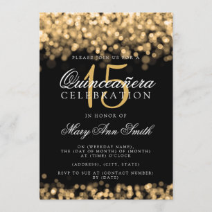 Quinceanera 15th Birthday Party Gold Lights Invitation