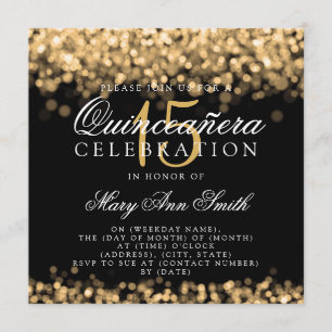 Quinceanera 15th Birthday Party Gold Lights Invitation