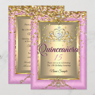 Quinceanera 15th Birthday Party Gold Pink Invitation
