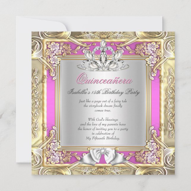 Quinceanera 15th Birthday Party Gold Pink Invitation (Front)