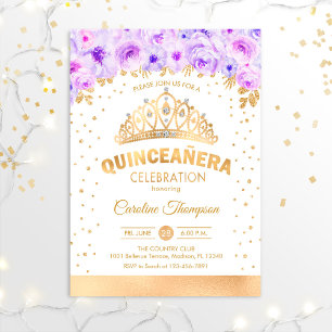 Quinceanera 15th Birthday Party - Gold Purple Invitation