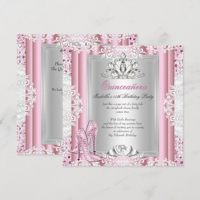 Quinceanera 15th Birthday Party Light Pink Shoes 3 Invitation (Front/Back)