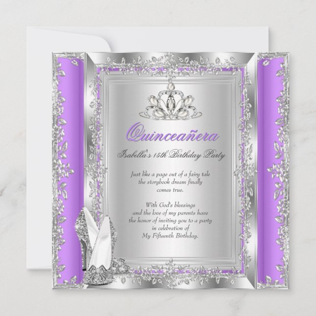 Quinceanera 15th Birthday Party Lilac Silver Shoes Invitation (Front)