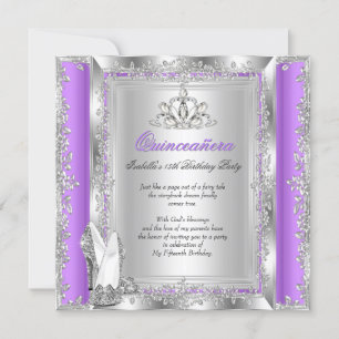Quinceanera 15th Birthday Party Lilac Silver Shoes Invitation