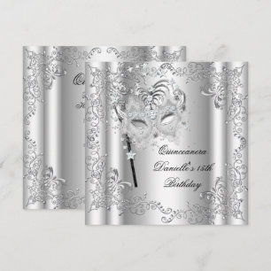 Quinceanera 15th Birthday Party Masquerade Silver Invitation