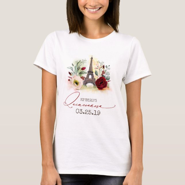 Quinceanera 15th Birthday Party Paris Themed T-Shirt (Front)
