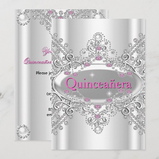 Quinceañera 15th Birthday Party Pink Diamonds Invitation (Front/Back)