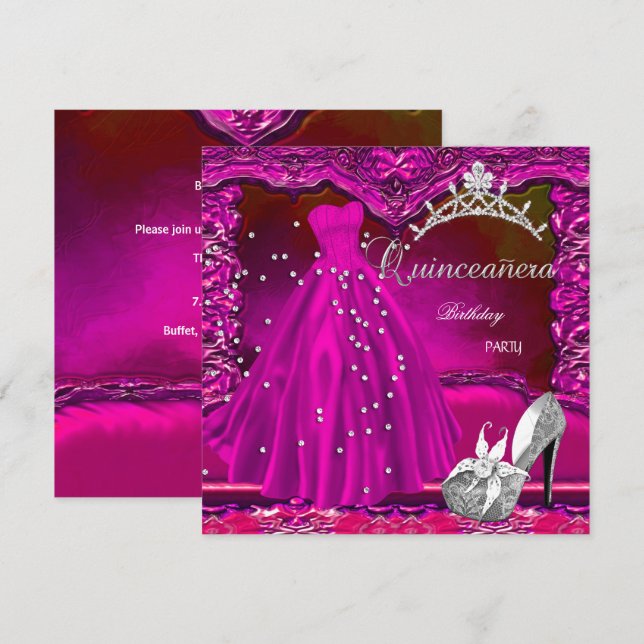 Quinceanera 15th Birthday Party Pink Dress Invitation (Front/Back)