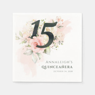 Quinceanera 15th Birthday Party Pink Floral Napkin