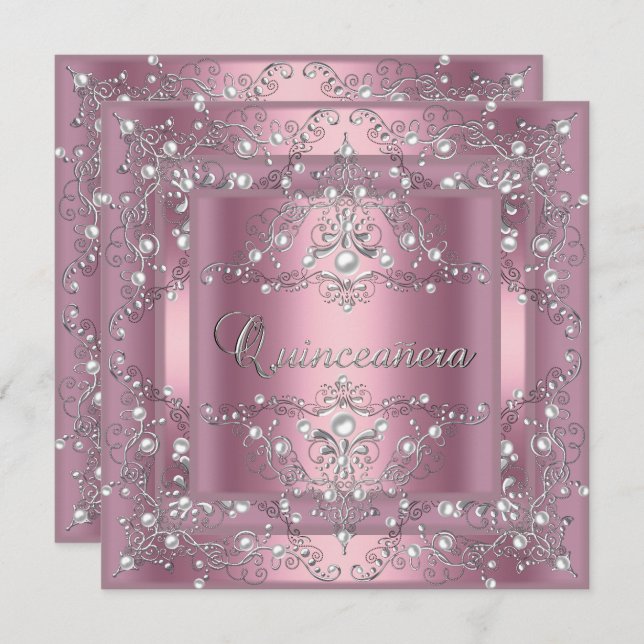 Quinceanera 15th Birthday Party Pink Pearl Invitation (Front/Back)