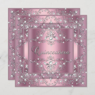 Quinceanera 15th Birthday Party Pink Pearl Invitation