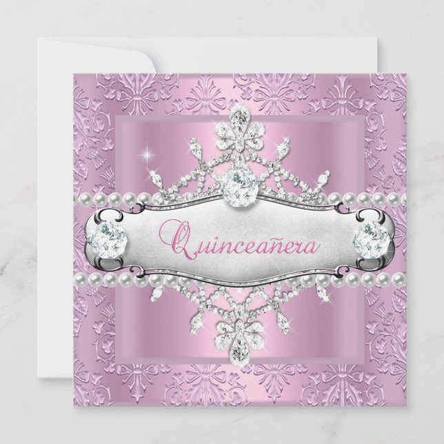 Quinceanera 15th Birthday Party Pink Tiara Invitation (Front)