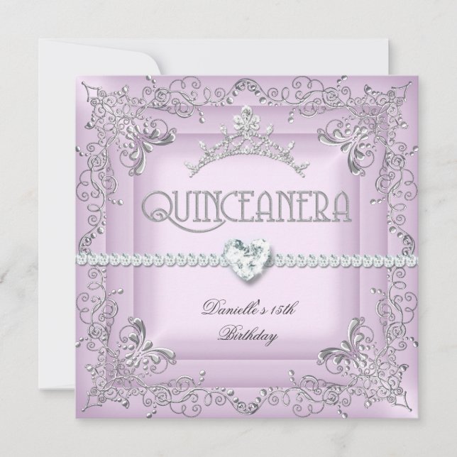 Quinceanera 15th Birthday Party Pink Tiara Silver Invitation (Front)